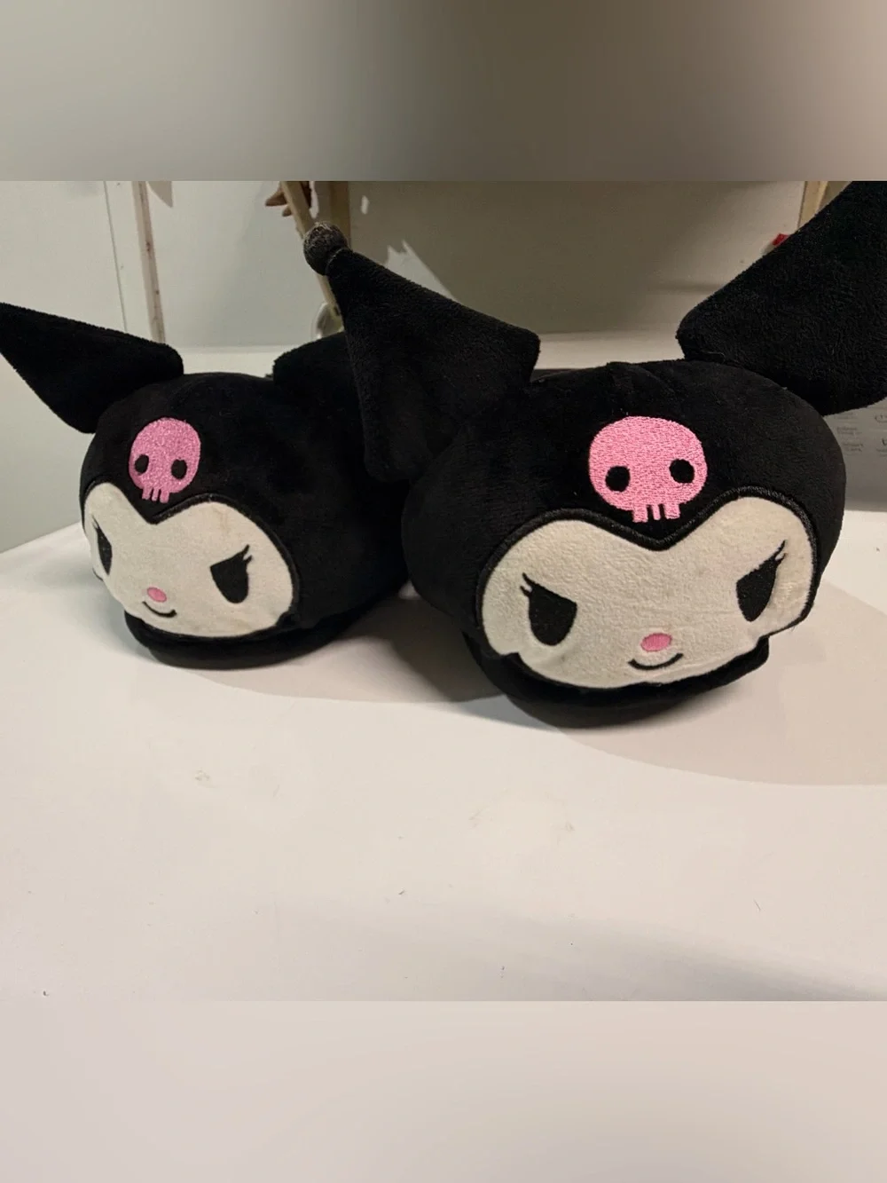 Sanrio Kuromi Black and Pink Plush Kids Slippers